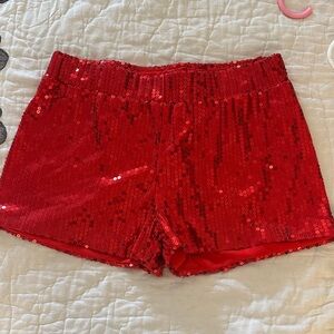 Spirit Red Sequin High Waist Shorts